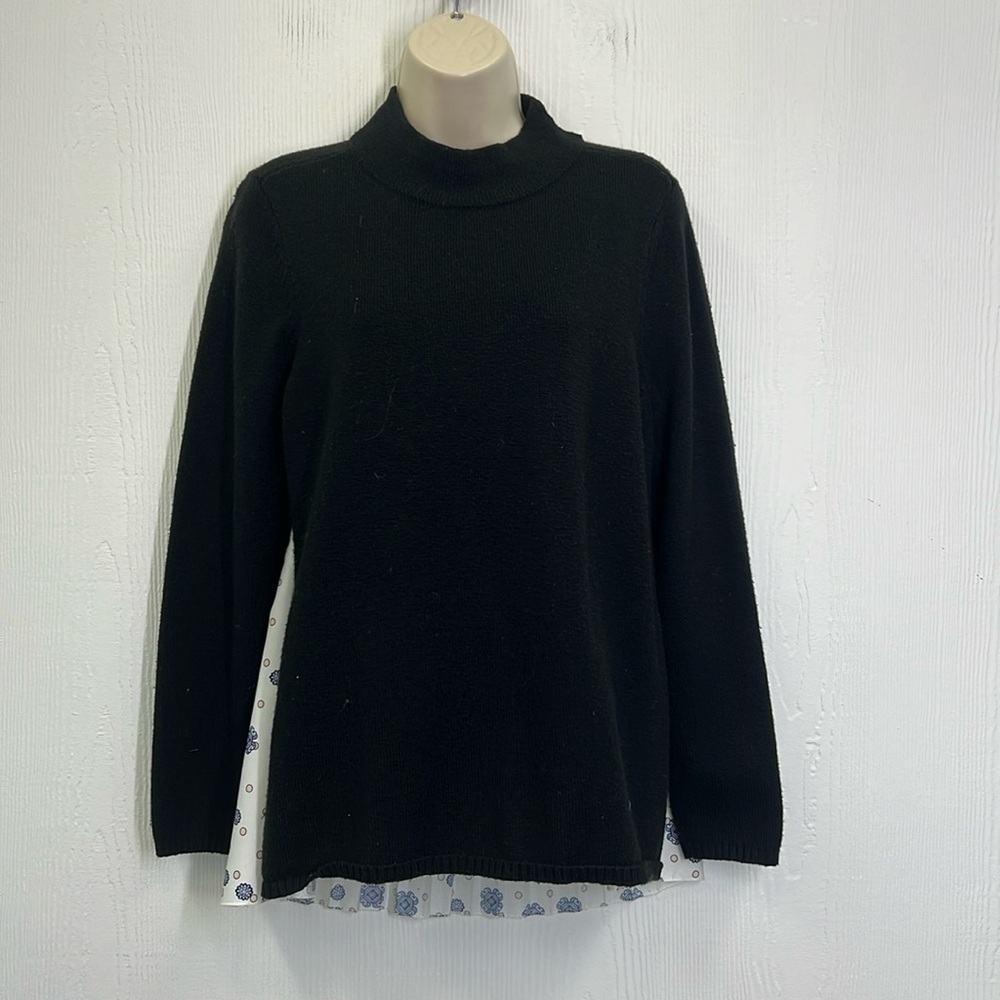 Chicos - Black Mock Neck Floral Ruffle Back Long Sleeve Blouse Size Medium